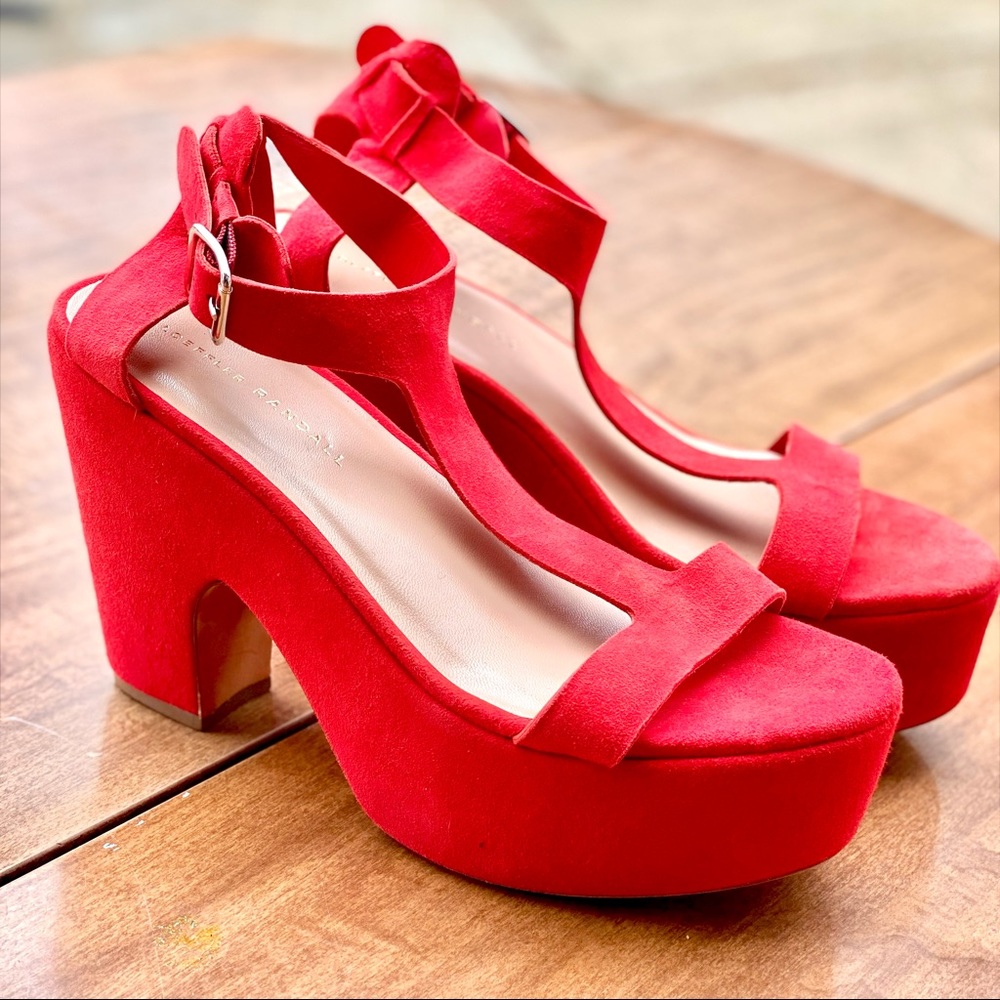 LOEFFLER RANDALL Minette High Platform Heels - Size 8.5 - NEW Red Poppy Suede